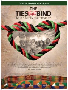 Poster for 2020 African Heritage Month theme in Nova Scotia (The Ties that Bind: Faith Family and Community)